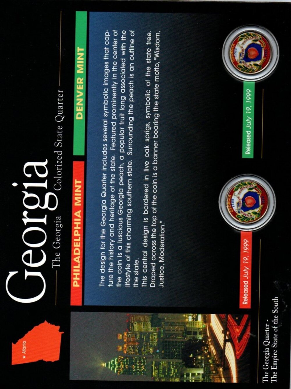 1999-P&D Georgia Colorized Quarter Set... AMERICAN HISTORIC SOCIETY... COA